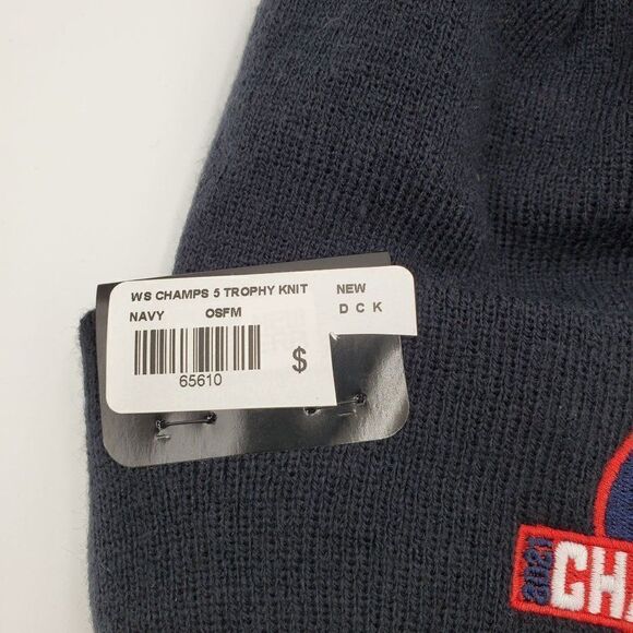 New Era Atlanta Braves Beanie Hat World Series Trophy Cap Pom Pom Navy Blue New - Picture 7 of 7